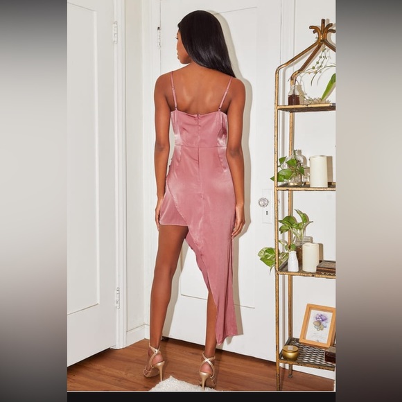 LULUS Let's Celebrate Tonight Mauve Satin Asymmetrical Dress - Picture 2 of 3